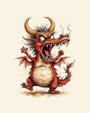Wordless furious Red Dragon watercolor art print — the artwork alone on a warm cream background, no text