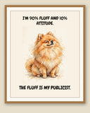 Framed display mockup — frame not included. Smug Pomeranian art print.