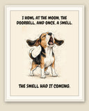 Framed display mockup — frame not included. Furious Beagle art print.
