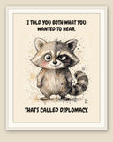 Framed display mockup — frame not included. Gemini Raccoon zodiac art print.