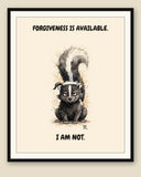 Framed display mockup — frame not included. Scorpio Skunk zodiac art print.