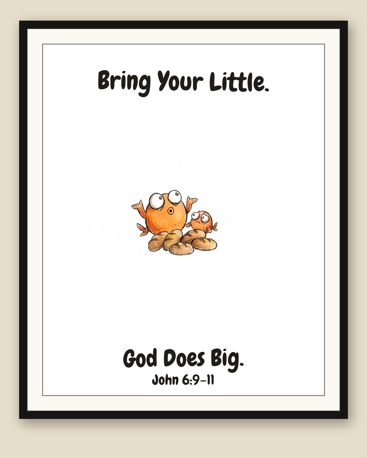 The same print shown framed with a cream mat — frame for display only, not included