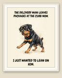 Framed display mockup — frame not included. Unbothered Rottweiler art print.