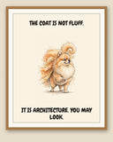 Framed display mockup — frame not included. Smug Pomeranian art print.