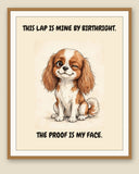 Framed display mockup — frame not included. Smug Cavalier King Charles Spaniel art print.