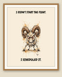 Framed display mockup — frame not included. Aries Ram zodiac art print.