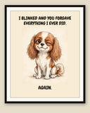 Framed display mockup — frame not included. Smug Cavalier King Charles Spaniel art print.