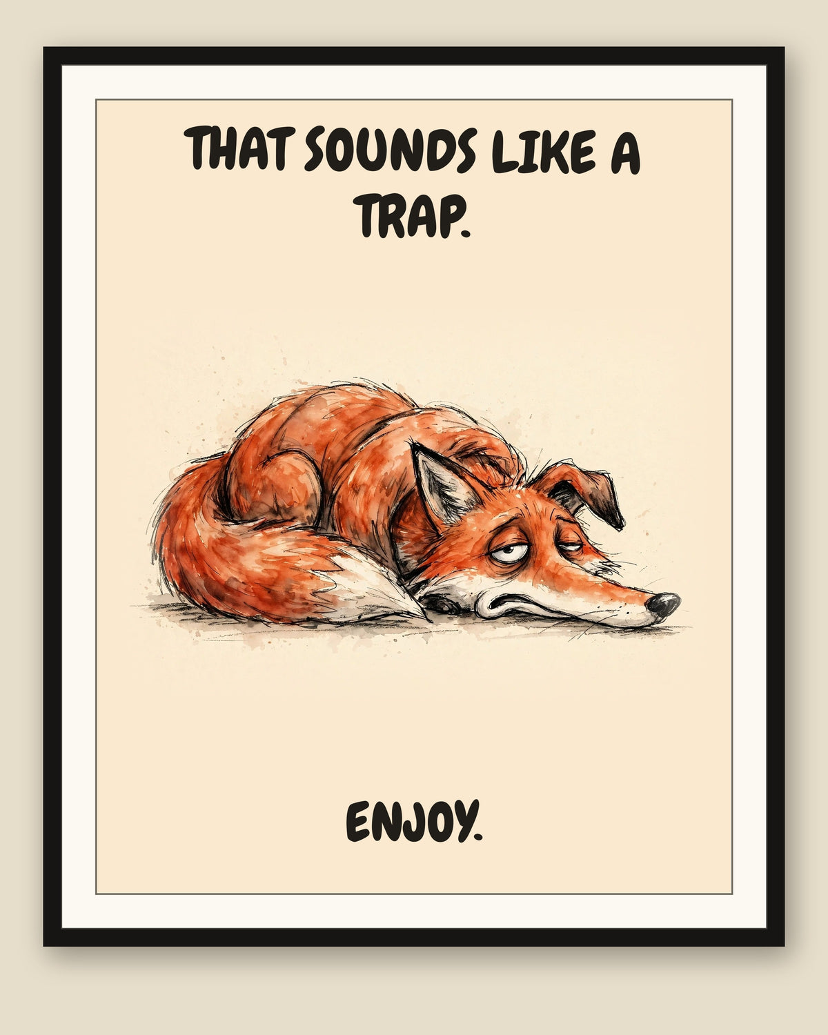 The same print shown framed with a cream mat — frame for display only, not included