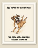 Framed display mockup — frame not included. Horrified Boxer art print.