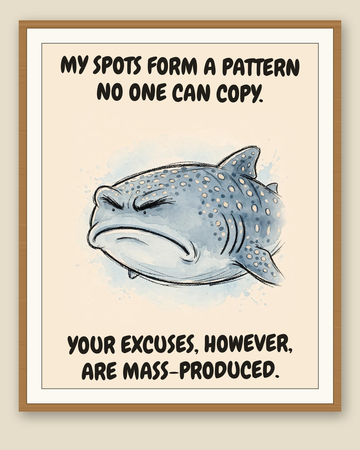 The same print shown framed with a cream mat — frame for display only, not included