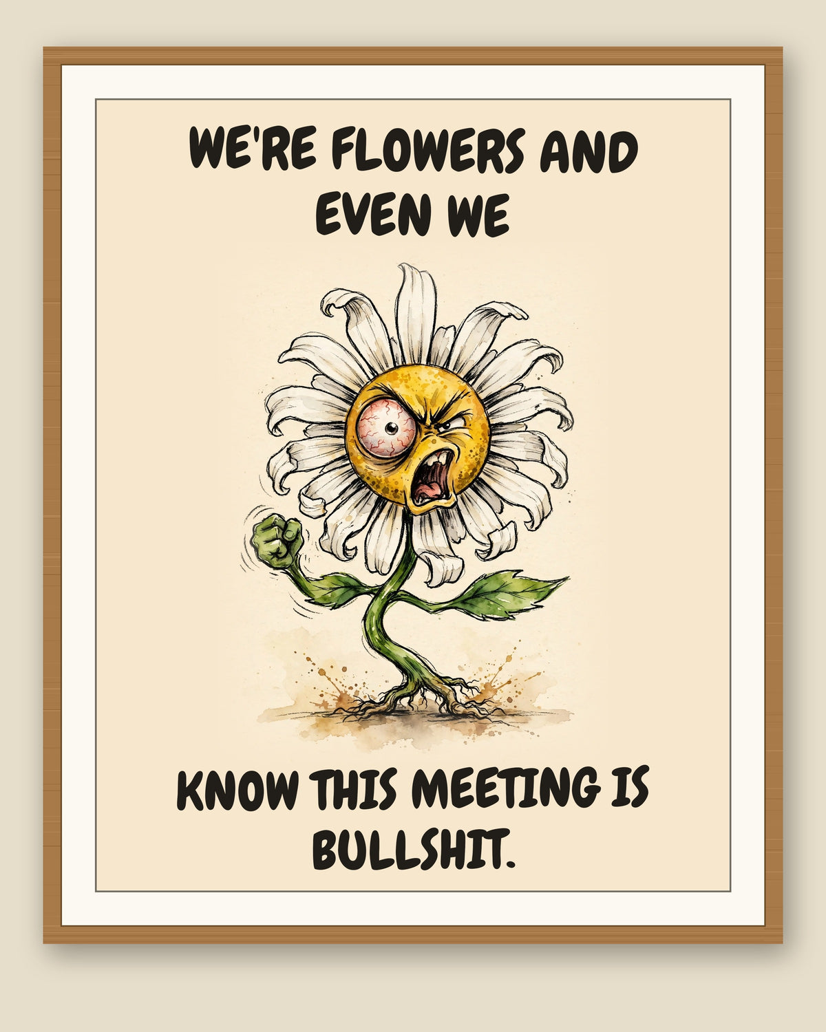 The same print shown framed with a cream mat — frame for display only, not included
