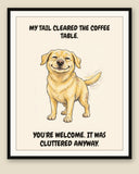 Framed display mockup — frame not included. Smug Labrador Retriever art print.