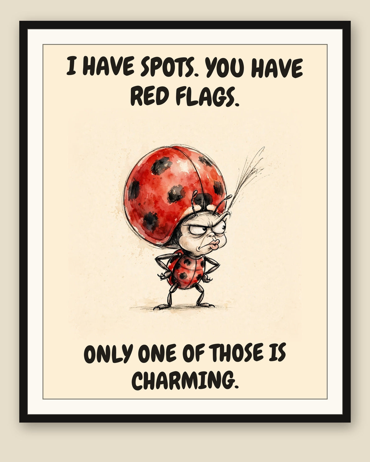 The same print shown framed with a cream mat — frame for display only, not included