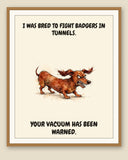 Framed display mockup — frame not included. Furious Dachshund art print.