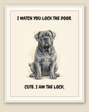 Framed display mockup — frame not included. Smug Cane Corso art print.