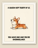 Framed display mockup — frame not included. Smug — Regal Front Pembroke Welsh Corgi art print.