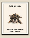 Framed display mockup — frame not included. Unbothered English Bulldog art print.