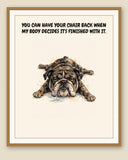 Framed display mockup — frame not included. Unbothered English Bulldog art print.