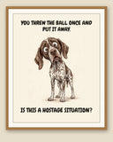 Framed display mockup — frame not included. Horrified German Shorthaired Pointer art print.