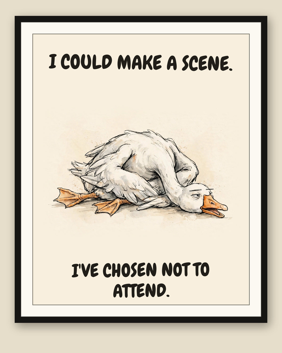 The same print shown framed with a cream mat — frame for display only, not included