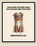 Framed display mockup — frame not included. Judgmental Australian Shepherd art print.