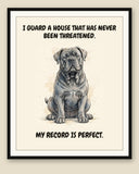 Framed display mockup — frame not included. Smug Cane Corso art print.