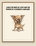 Framed display mockup — frame not included. Furious Chihuahua art print.