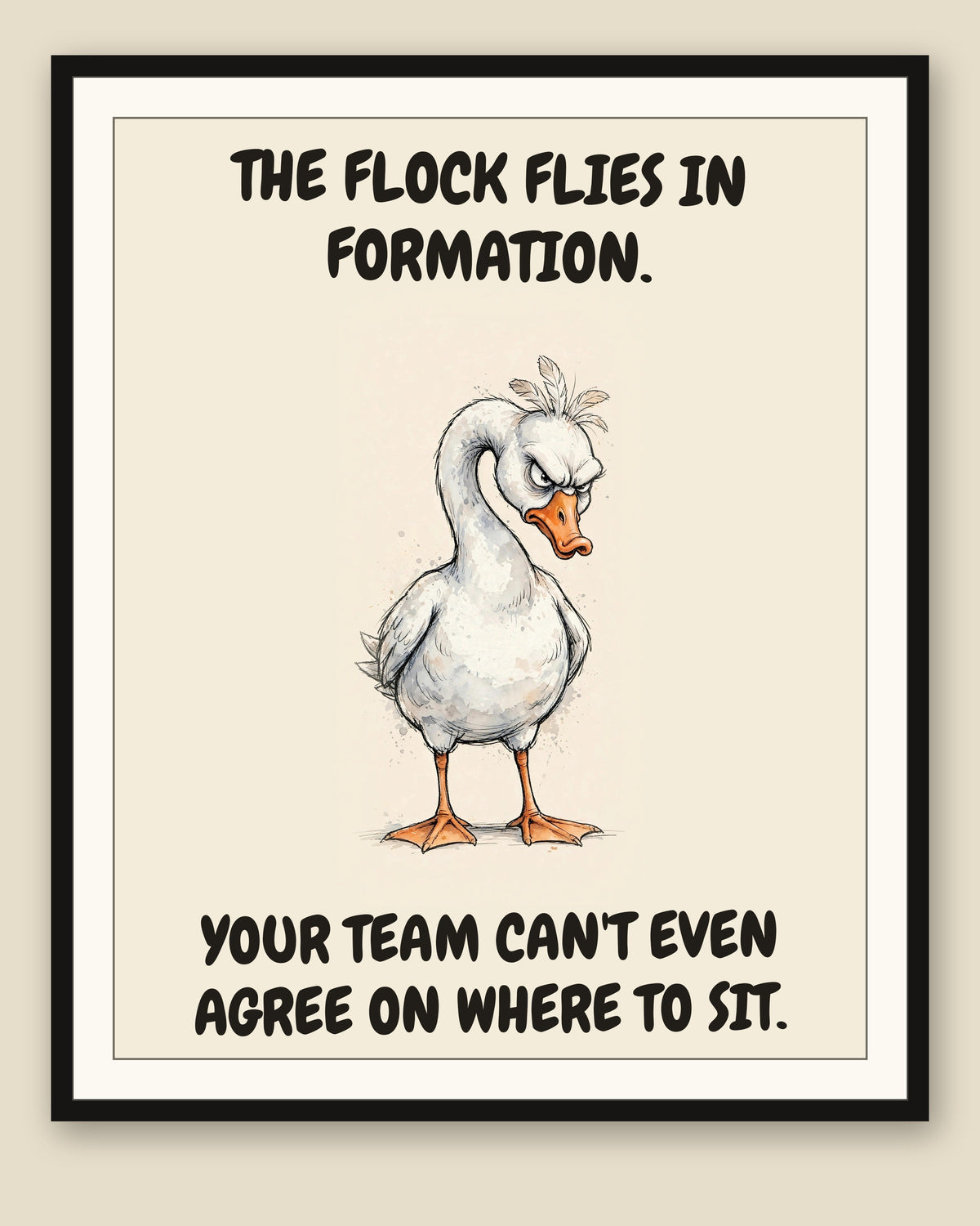 The same print shown framed with a cream mat — frame for display only, not included