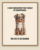Framed display mockup — frame not included. Judgmental Australian Shepherd art print.