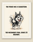 Framed display mockup — frame not included. Smug Siberian Husky art print.