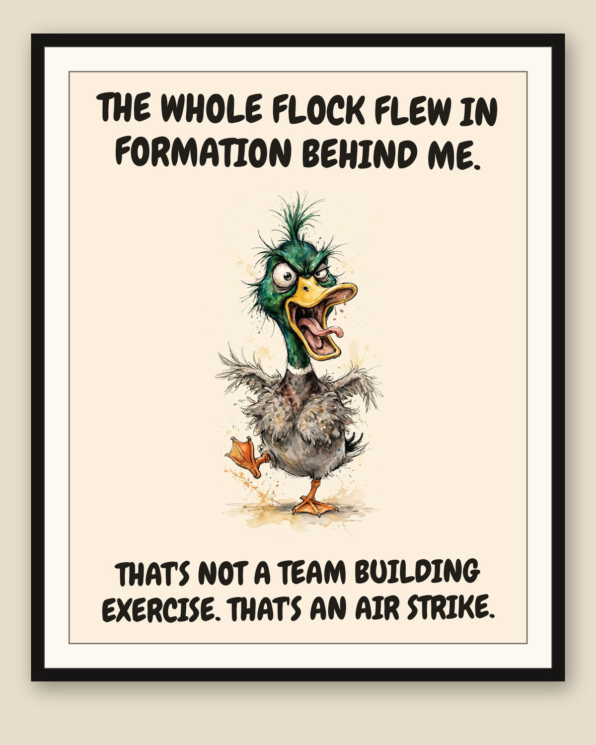 The same print shown framed with a cream mat — frame for display only, not included