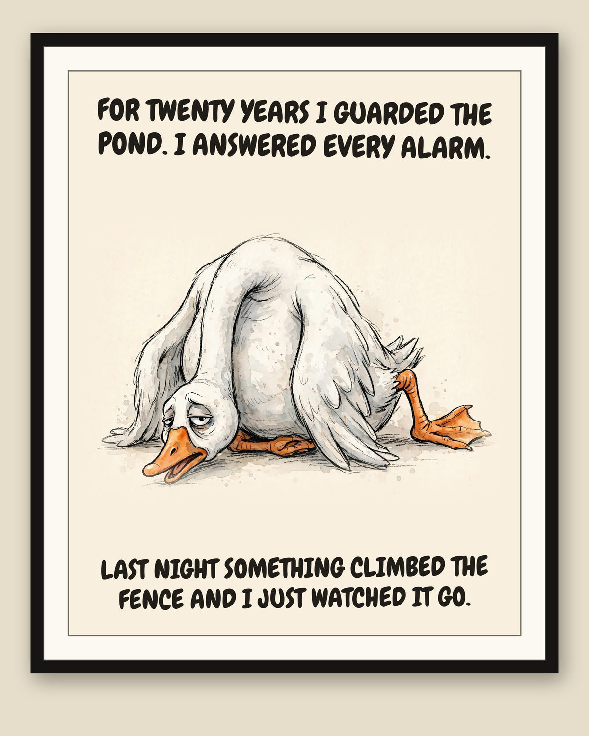The same print shown framed with a cream mat — frame for display only, not included