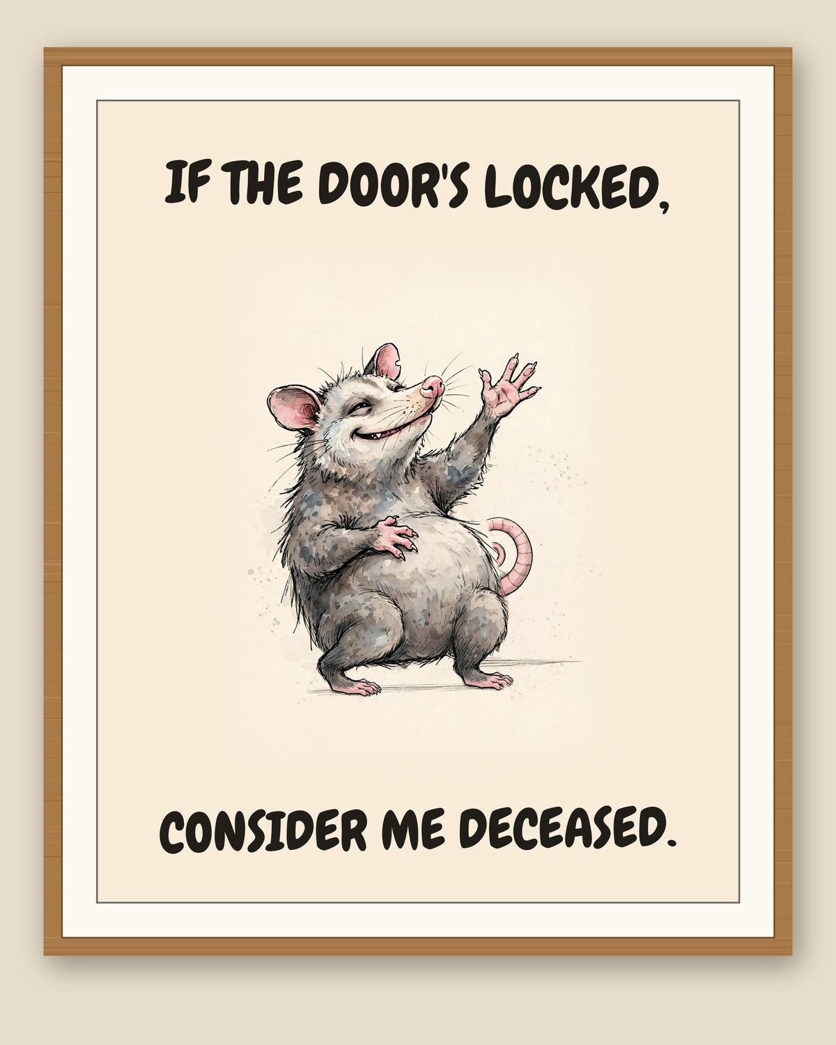 The same print shown framed with a cream mat — frame for display only, not included