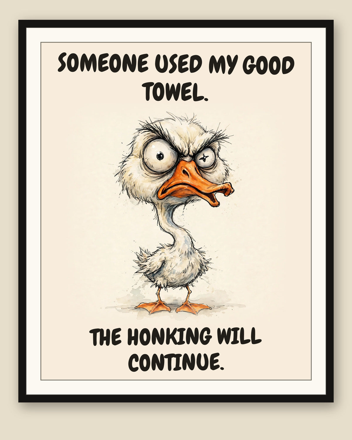 The same print shown framed with a cream mat — frame for display only, not included
