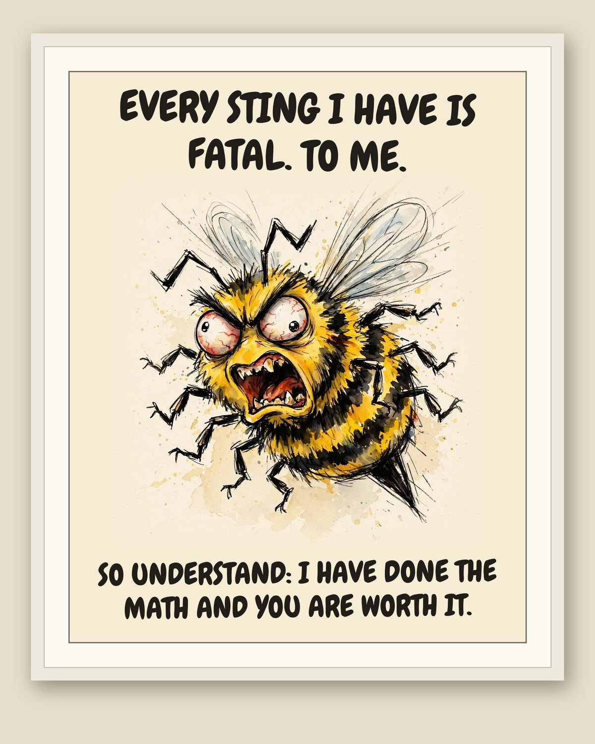 The same print shown framed with a cream mat — frame for display only, not included