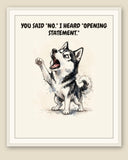 Framed display mockup — frame not included. Furious Siberian Husky art print.
