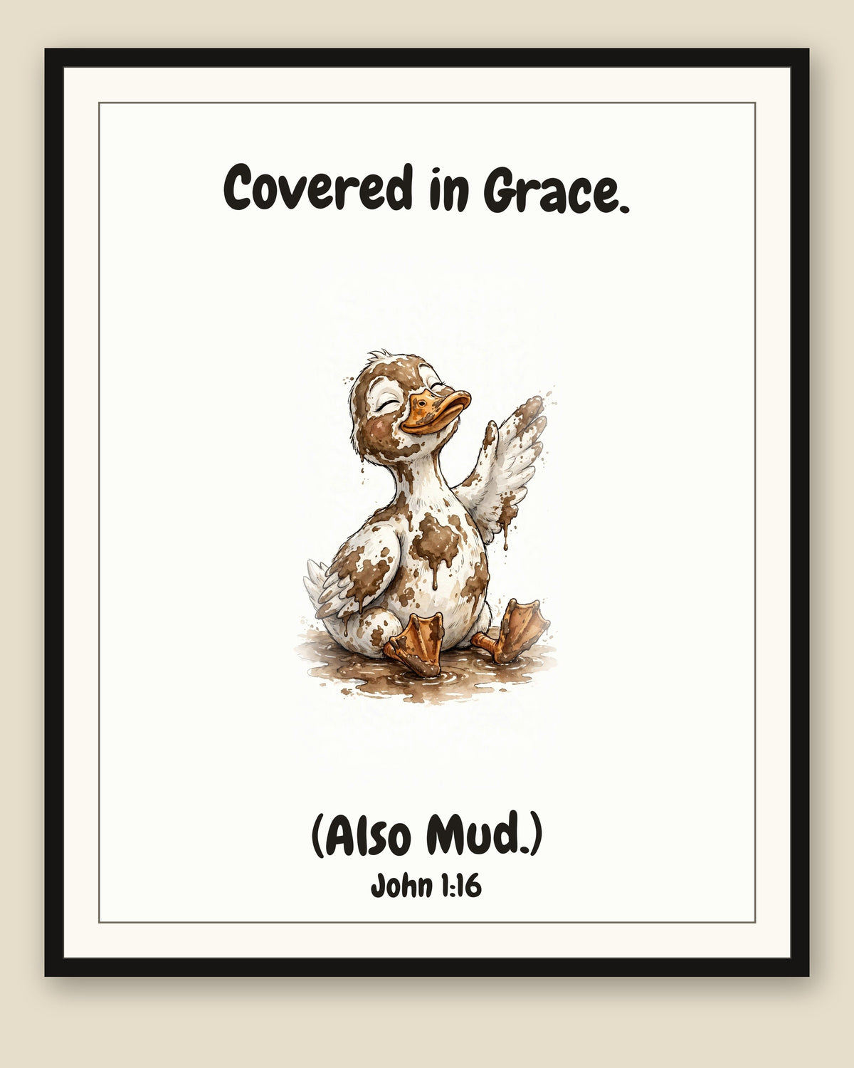 The same print shown framed with a cream mat — frame for display only, not included