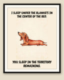 Framed display mockup — frame not included. Smug Dachshund art print.
