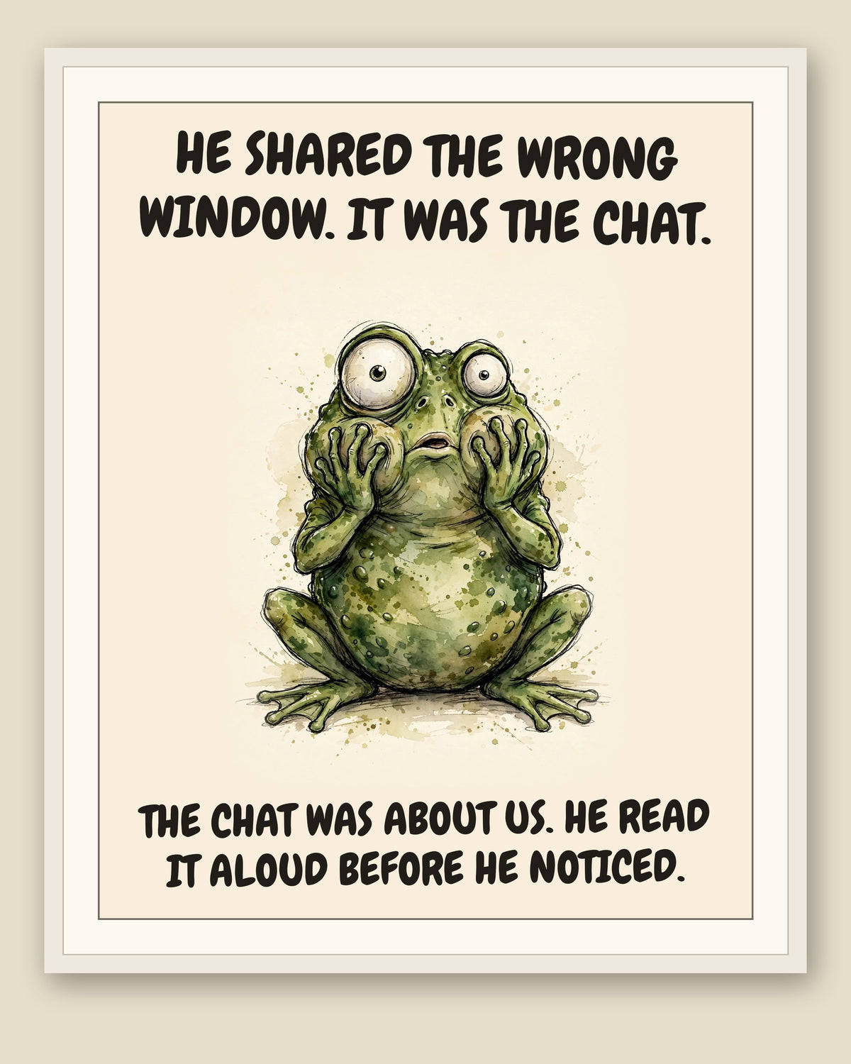 The same print shown framed with a cream mat — frame for display only, not included