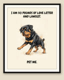 Framed display mockup — frame not included. Unbothered Rottweiler art print.