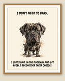 Framed display mockup — frame not included. Judgmental Cane Corso art print.
