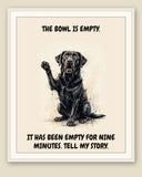 Framed display mockup — frame not included. Horrified Labrador Retriever art print.