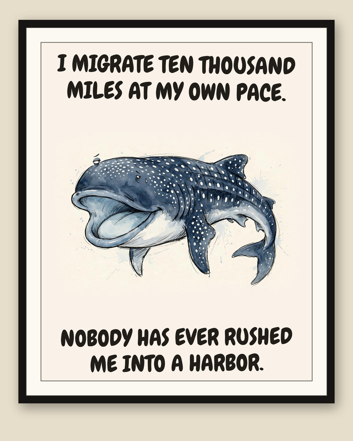 The same print shown framed with a cream mat — frame for display only, not included