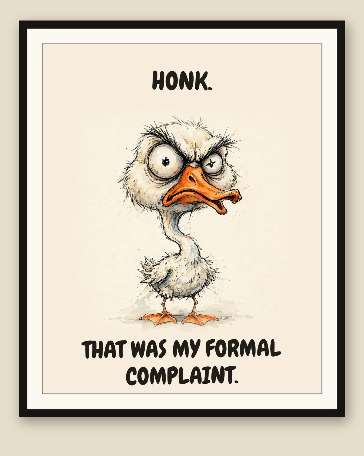 The same print shown framed with a cream mat — frame for display only, not included