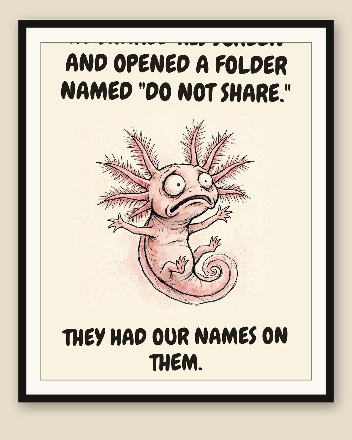 The same print shown framed with a cream mat — frame for display only, not included