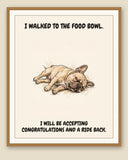 Framed display mockup — frame not included. Exhausted French Bulldog art print.