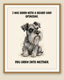 Framed display mockup — frame not included. Judgmental Miniature Schnauzer art print.