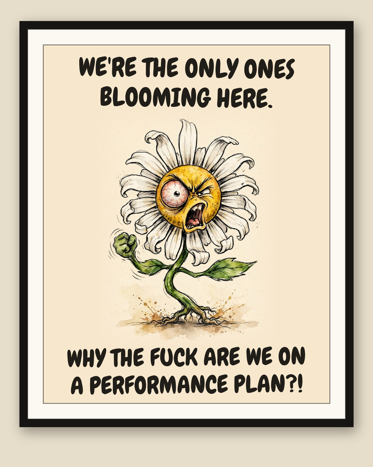 The same print shown framed with a cream mat — frame for display only, not included