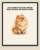 Framed display mockup — frame not included. Smug Pomeranian art print.