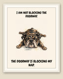 Framed display mockup — frame not included. Unbothered English Bulldog art print.